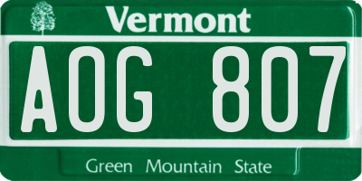 VT license plate AOG807
