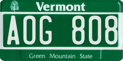 VT license plate AOG808