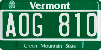VT license plate AOG810