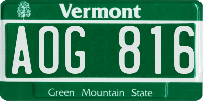VT license plate AOG816
