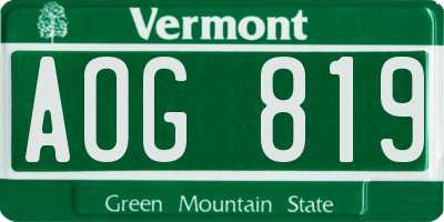 VT license plate AOG819