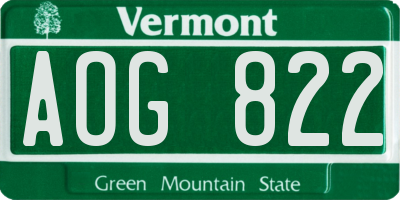 VT license plate AOG822