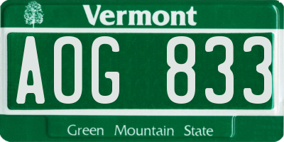 VT license plate AOG833