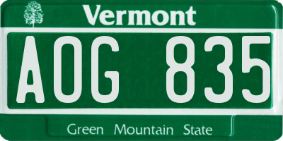 VT license plate AOG835