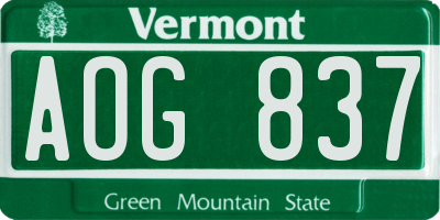 VT license plate AOG837