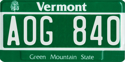 VT license plate AOG840