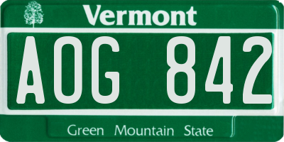 VT license plate AOG842