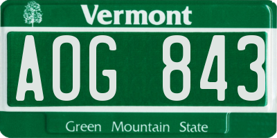 VT license plate AOG843