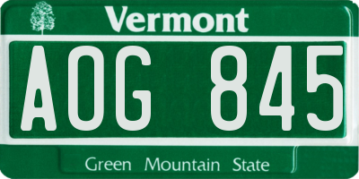 VT license plate AOG845