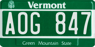 VT license plate AOG847