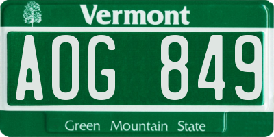 VT license plate AOG849