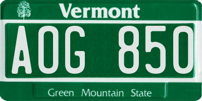VT license plate AOG850