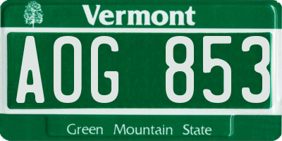 VT license plate AOG853