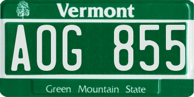 VT license plate AOG855