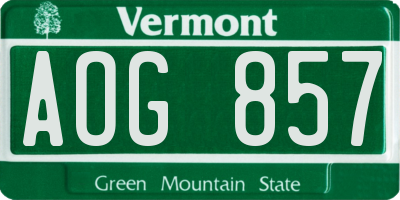 VT license plate AOG857