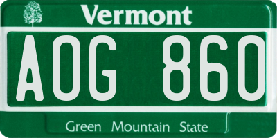 VT license plate AOG860