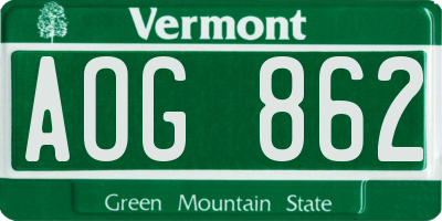 VT license plate AOG862