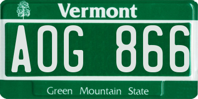 VT license plate AOG866