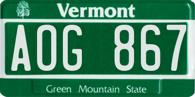 VT license plate AOG867