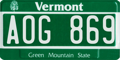 VT license plate AOG869