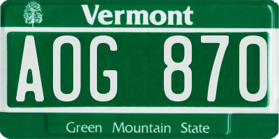 VT license plate AOG870