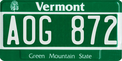 VT license plate AOG872