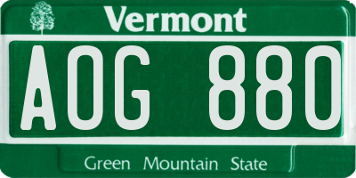 VT license plate AOG880