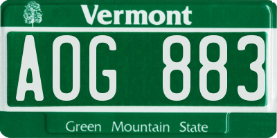 VT license plate AOG883