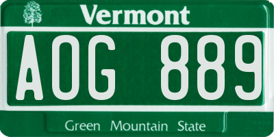VT license plate AOG889