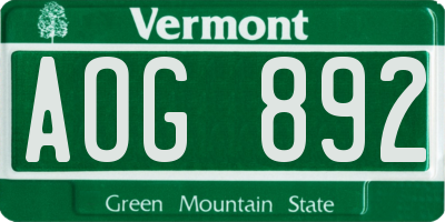 VT license plate AOG892