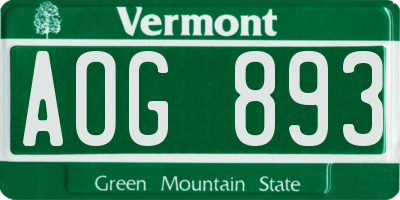VT license plate AOG893