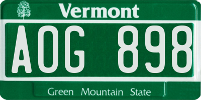 VT license plate AOG898