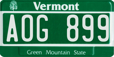 VT license plate AOG899