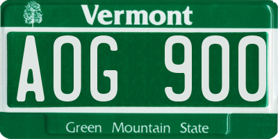 VT license plate AOG900