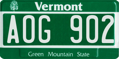 VT license plate AOG902