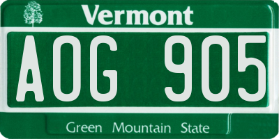 VT license plate AOG905
