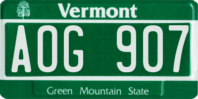 VT license plate AOG907