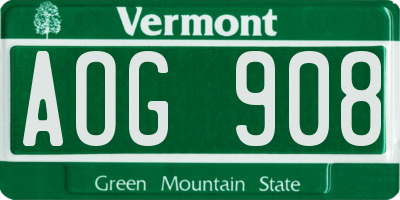 VT license plate AOG908