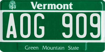 VT license plate AOG909