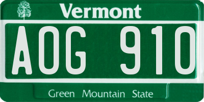 VT license plate AOG910