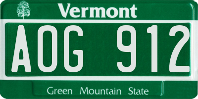 VT license plate AOG912