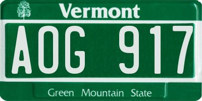 VT license plate AOG917