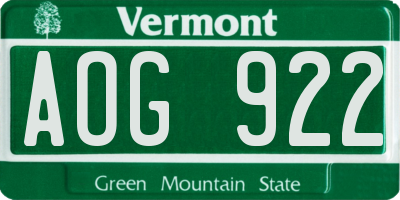 VT license plate AOG922