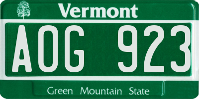 VT license plate AOG923