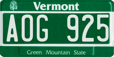 VT license plate AOG925
