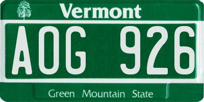 VT license plate AOG926