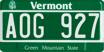 VT license plate AOG927