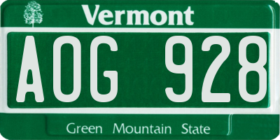 VT license plate AOG928