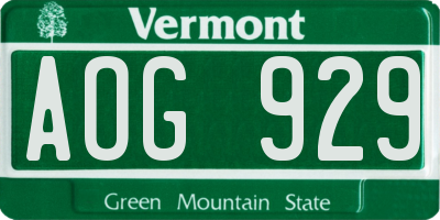 VT license plate AOG929