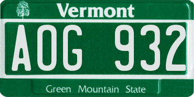 VT license plate AOG932